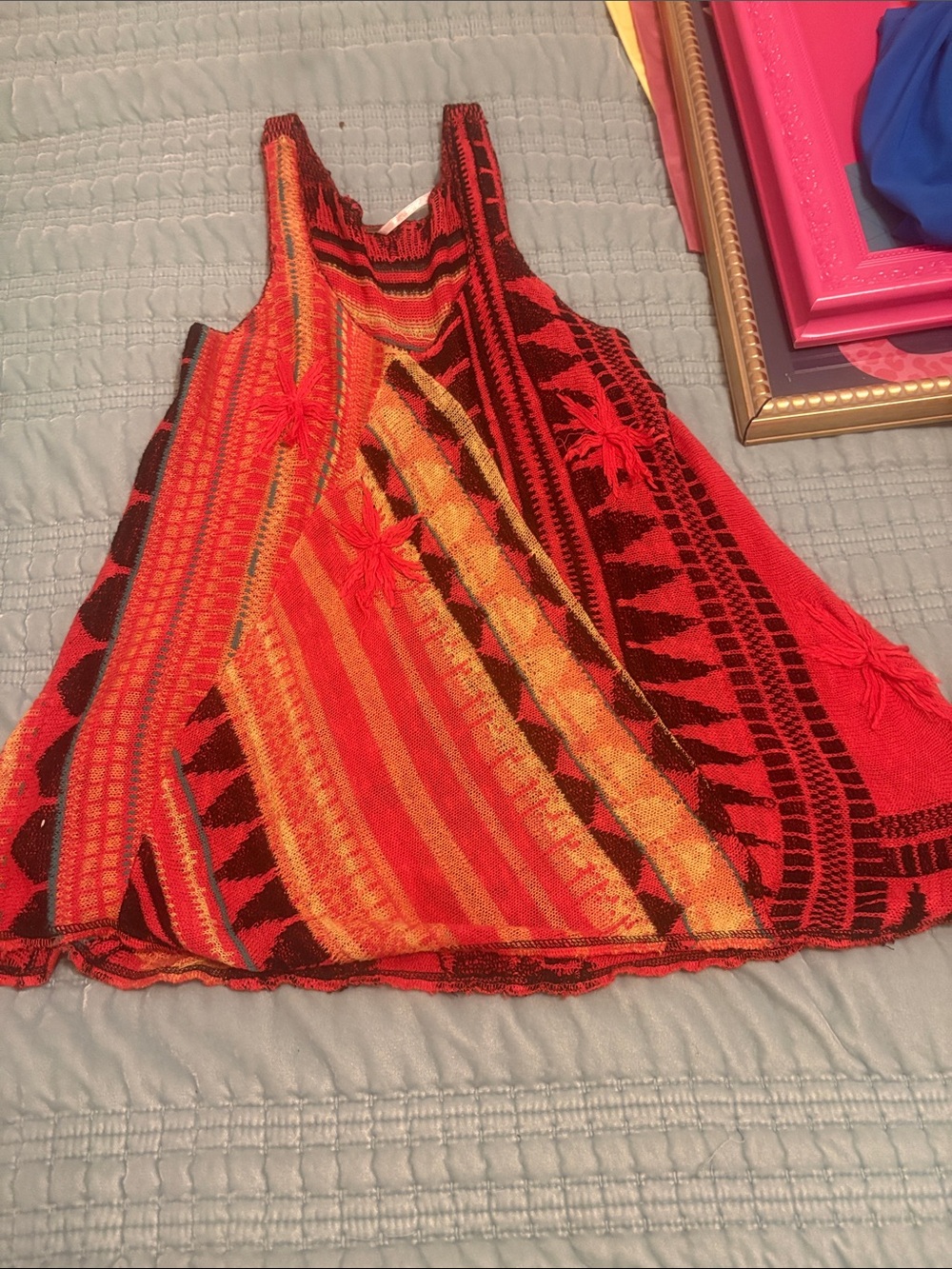 Free People Red and Orange Striped Knit Swim Coverup